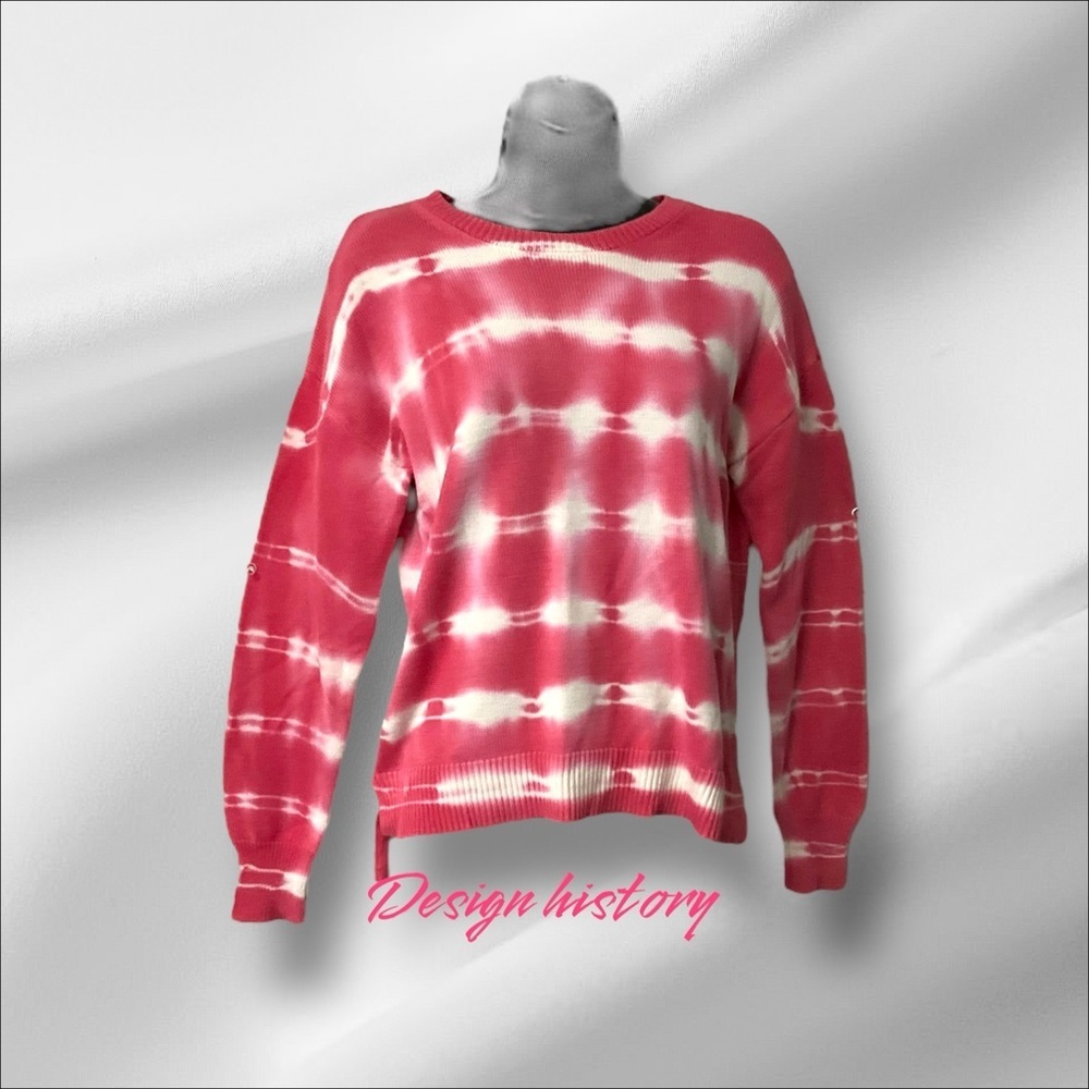 Design History Knit Pink‎ White Sweater SZ S Tie Dyed Women Casual Boho Barbie